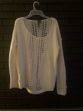 Le Temps Des Cerises Cream Open-Knit Scoop Neck Sweater